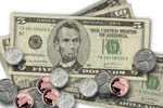 dollar bills and coins